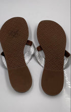 Load image into Gallery viewer, Authentic Tory Burch Womens Silver Brown Leather Flat Flip-Flop Sandals Size 6M