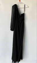 Load image into Gallery viewer, Bebe Womens Black One Shoulder Long Sleeve Back Zip Maxi Dress Size XXS