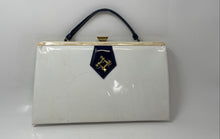 Load image into Gallery viewer, Crown Lewis Womens White Patent Leather Inner Pockets Framed Top Handle Handbag