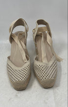 Load image into Gallery viewer, Zara Womens Beige Contrasting Ankle Tie Wedge Espadrille Sandals Size EU 37