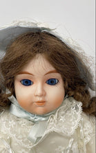 Load image into Gallery viewer, Vintage Blue Eyes Brown Hair Lace Dress With Hat Collectible Porcelain Girl Doll