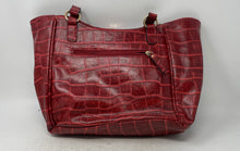 Load image into Gallery viewer, Ellen Tracy Womens Red Croc Embossed Faux Leather Inner Pocket Magnetic Tote Bag