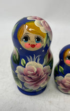 Load image into Gallery viewer, Blue Wooden Floral Hand Painted Russian Traditional Matryoshka Nesting Doll