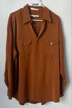 Load image into Gallery viewer, Perry Ellis Mens Brown Pointed Collar Long Sleeve Button-Up Shirt Size Large