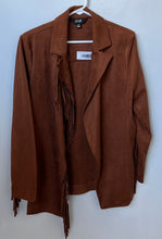 Load image into Gallery viewer, Slim Factor By Investments Womens Brown Collared Fringe Open-Front Jacket Size M