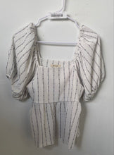 Load image into Gallery viewer, Madewell Womens White Black Striped Short Puff Sleeve Peplum Blouse Top Size S