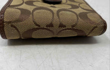 Load image into Gallery viewer, Coach Womens Brown Beige Signature Print ID And Credit Card Slots Trifold Wallet
