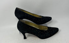 Load image into Gallery viewer, Larry Stuart Womens Black Pointed Toe Slip-On Kitten Beaded Pump Heels Size 8 M