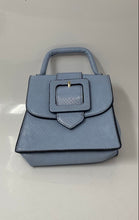 Load image into Gallery viewer, Zara Womens Blue Snakeskin Faux Leather Buckle Detail Flap Crossbody Handbag