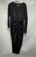 Load image into Gallery viewer, Zara Womens Black Ruched Long Sleeve Round Neck Midi Bodycon Dress Size L