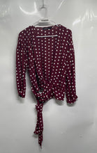Load image into Gallery viewer, Zara Womens Maroon Polka Dot Balloon Sleeve V-Neck Wrap Blouse Top Size Small