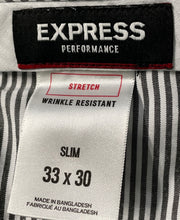 Load image into Gallery viewer, Express Mens Black White Wrinkle Resistant Stretch Slim Fit Dress Pants Sz 33x30