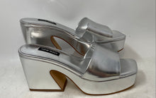 Load image into Gallery viewer, Nine West Womens Oklee3 Silver Leather Slip-On Block Platform Heels Size 6 1/2M