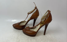 Load image into Gallery viewer, Michael Kors Womens Tan Leather Open Toe High Stiletto Platform Heels Size 7.5M