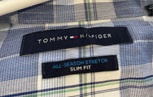 Load image into Gallery viewer, Tommy Hilfiger Mens Blue White Plaid Slim Fit Long Sleeve Dress Shirt Size XL