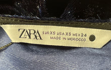 Load image into Gallery viewer, Zara Womens Blue Shimmery Glitter Short Sleeve Tie Open Back Maxi Dress Size XS