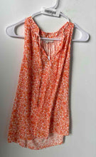 Load image into Gallery viewer, Loft Womens Orange White Floral Sleeveless Tie Neck Blouse Top Size XS