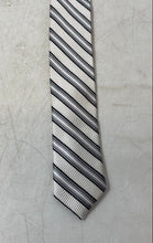 Load image into Gallery viewer, Pierre Cardin Mens White Gray Striped Keeper Loop Adjustable Designer Tie