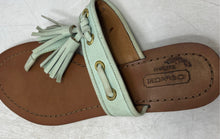 Load image into Gallery viewer, Coach Womens Sheena Green Leather Tasseled Slip-On Thong Sandals Size 6B