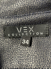 Load image into Gallery viewer, Vex Collection Womens Navy Blue Faux Leather Long Sleeve Biker Jacket Size 34