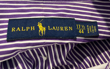 Load image into Gallery viewer, Ralph Lauren Mens Purple White Striped Long Sleeve Dress Shirt Size 17.5