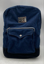Load image into Gallery viewer, True Religion Mens Blue Denim Metal Plate Logo Adjustable Straps Zipper Backpack