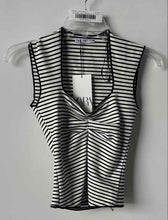 Load image into Gallery viewer, Zara Womens White Black Striped Sleeveless Sweetheart Neck Blouse Top Sz S w/Tag