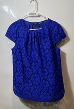 Load image into Gallery viewer, J. Crew Womens Blue Short Cap Sleeve Collarless Keyhole Neck Blouse Top Size 8