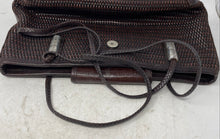 Load image into Gallery viewer, Brighton Womens Brown Woven Leather Croc Embossed Flap Magnetic Shoulder Handbag