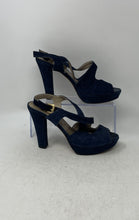 Load image into Gallery viewer, Spatarella Staff Womens Blue Leather Peep Toe Block Platform Heels Size 37