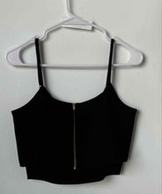 Load image into Gallery viewer, Express Womens Black Sleeveless Back Zip Layered Cropped Tank Top Size Medium