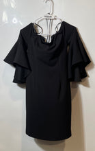 Load image into Gallery viewer, Calvin Klein Womens Black Off The Shoulder Back Zip Bell Sleeve Sheath Dress 6