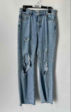 Load image into Gallery viewer, Primark Womens Blue Distressed Ripped Denim Straight Leg Jeans Size 6