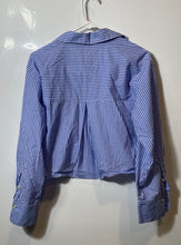 Load image into Gallery viewer, Zara Womens Blue And White Striped Collared Cropped Button-Up Shirt Size M