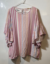 Load image into Gallery viewer, Easel Womens Multicolor Striped Bell Sleeve Round Neck Blouse Top Size Small