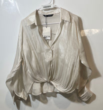 Load image into Gallery viewer, Zara Womens Light Beige Long Sleeve Collared Cropped Blouse Top Size M With Tag