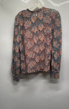 Load image into Gallery viewer, Loft Womens Blue Orange Floral Lace Long Sleeve Mock Neck Blouse Top Size L