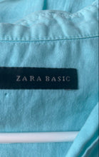 Load image into Gallery viewer, Zara Womens Light Blue Roll Tab Sleeve Collared Tunic Blouse Top Size Large