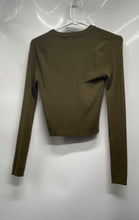 Load image into Gallery viewer, Forever 21 Womens Green Ribbed Knit Long Sleeve Crew Neck Cropped Top Size Large