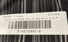 Load image into Gallery viewer, Express Mens Black Gray Striped Long Sleeve Fitted Stretch Dress Shirt Size M