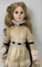 Load image into Gallery viewer, Vintage Collectible Blonde Curly Hair Porcelain Doll In Long Victorian Dress