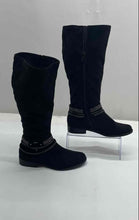 Load image into Gallery viewer, Lane Bryant Womens Black Suede Almond Toe Side-Zip Riding Boots Size 8W
