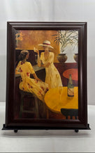 Load image into Gallery viewer, Two Ladies Chatting And Oil Cava On Table Framed Art Print Signed By Dominguez