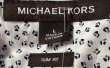 Load image into Gallery viewer, Michael Kors Mens White Printed Short Sleeve Slim Fit Button-Up Shirt Size L