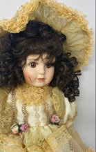 Load image into Gallery viewer, Vintage Victorian Collectible Brown Eyes Curly Hair Porcelain Doll In Lace Gown