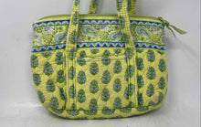 Load image into Gallery viewer, Vera Bradley Womens Green Blue Floral Print Double Handles Quilted Shoulder Bag