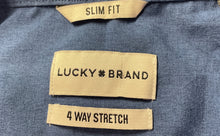 Load image into Gallery viewer, Lucky Brand Mens Blue 4 Way Stretch Slim Fit Collared Dress Shirt Size L 16/16.5