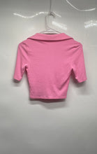 Load image into Gallery viewer, Fashion Nova Womens Pink Short Sleeve Collared Cropped Blouse Top Size Small