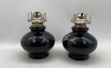 Load image into Gallery viewer, Set Of 2 Vintage Kaadan Ltd Black Floral Glass Hand Painted Oil Lamps