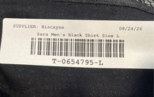 Load image into Gallery viewer, Zara Mens Black Geometric Long Sleeve Collared Slim Fit Button-Up Shirt Size L